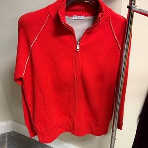 Vibrant Red Full-Zip Sweater